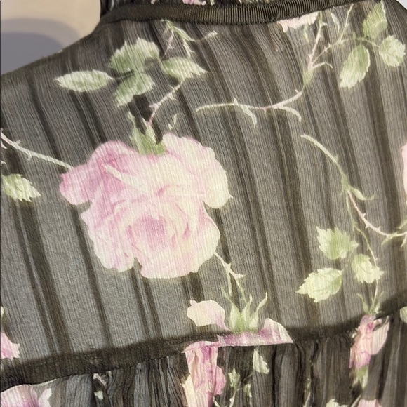 Ulla Johnson Green 3/4 Sleeve Blouse with Pleated Tie Front and Mandarin Collar - Picture 6 of 8